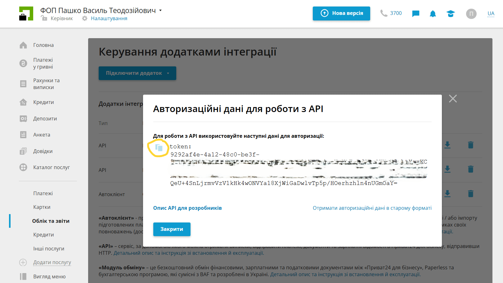 Зкопіюйте токен